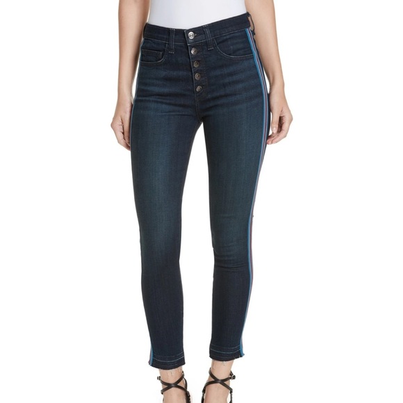 Veronica Beard Debbie 10” high rise skinny jeans side tuxedo stripe blue 25 - Picture 1 of 12